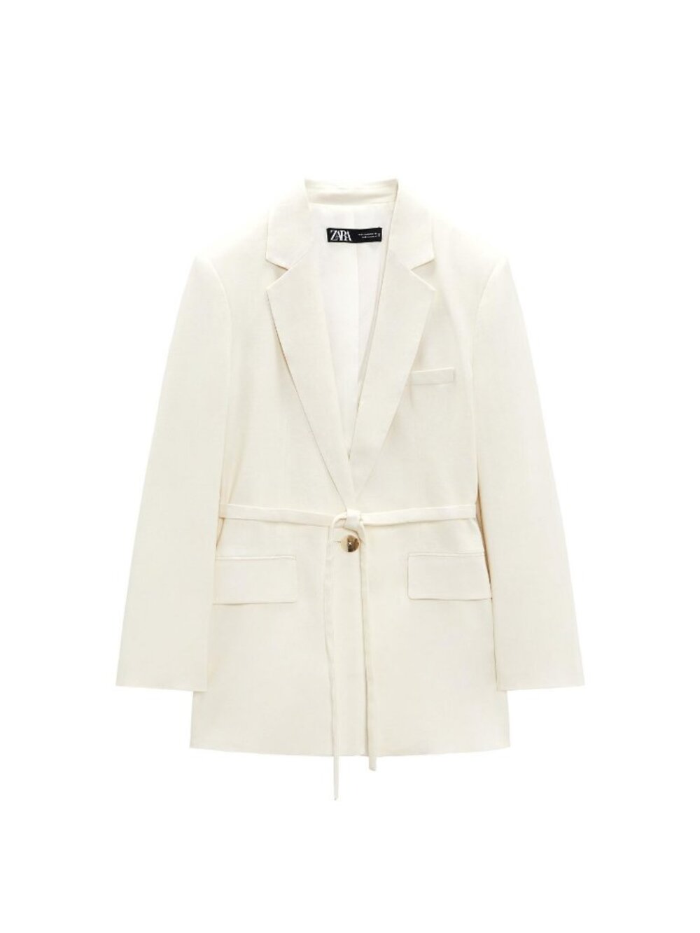 Zara White Linen Blend Belted Blazer – Size XS